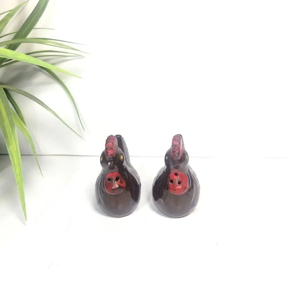 Vintage Brown Ceramic Rooster Salt and Pepper Shakers Mid Century Japan Chicken
